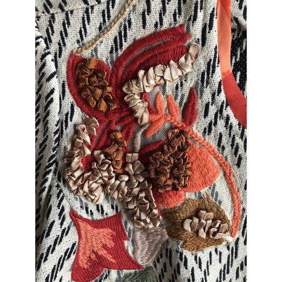 Chico's Embellished Suit Coat, Black & White with Orange Trim, Floral, Size US 8 - Picture 2 of 9